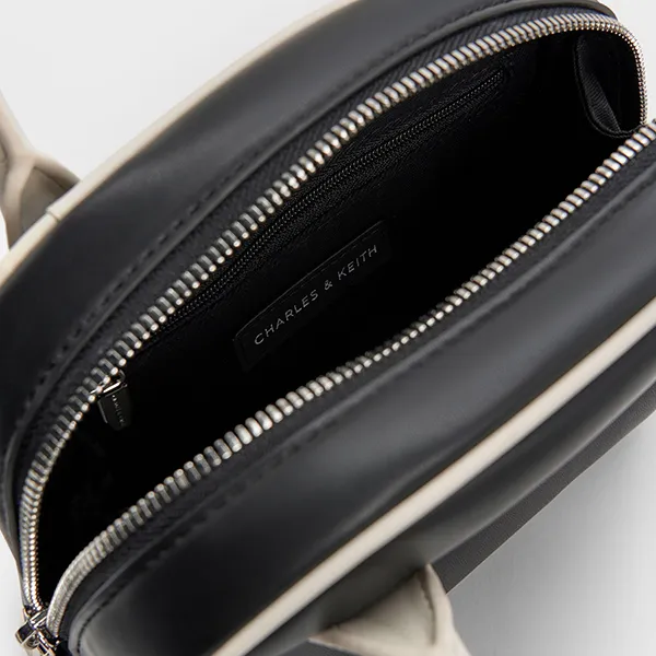 Túi Đeo Chéo Nữ Charles & Keith CNK Nelly Two-Tone Bowling Bag Multi CK2-30160242 Màu Đen/Trắng