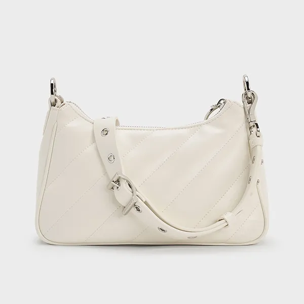 Túi Đeo Chéo Nữ Charles & Keith CNK Philomena Crinkle-Effect Chain-Strap Crossbody Bag CK2-80151347-3 Màu Trắng
