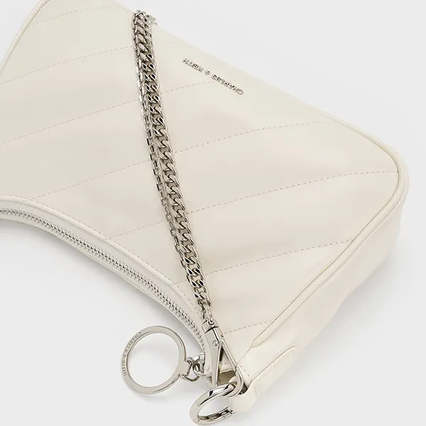 Túi Đeo Chéo Nữ Charles & Keith CNK Philomena Crinkle-Effect Chain-Strap Crossbody Bag CK2-80151347-3 Màu Trắng