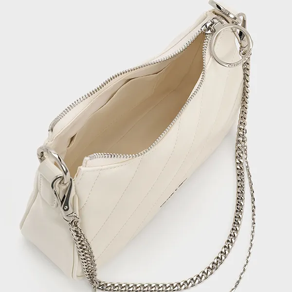 Túi Đeo Chéo Nữ Charles & Keith CNK Philomena Crinkle-Effect Chain-Strap Crossbody Bag CK2-80151347-3 Màu Trắng