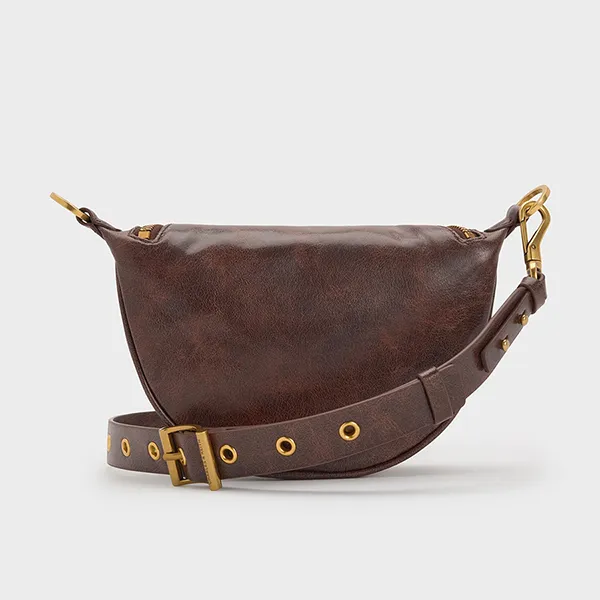 Túi Đeo Chéo Nữ Charles & Keith CNK Philomena Half-Moon Crossbody Bag Distressed Coffee CK2-00151593 Màu Nâu