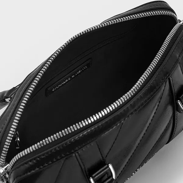 Túi Đeo Chéo Nữ Charles & Keith CNK Philomena Panelled Chain-Handle Bowling Bag Noir CK2-30151559 Màu Đen