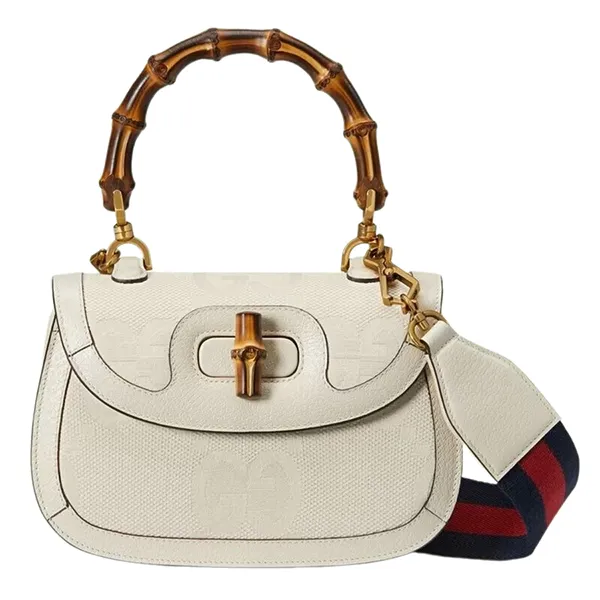 Túi Đeo Chéo Nữ Gucci GG Gucci White Giant Monogram Bamboo 1947 Handbag Màu Trắng Kem