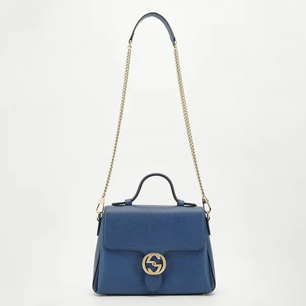 Túi Đeo Chéo Nữ Gucci GG Interlocking Calfskin Bag Size 26 Màu Xanh