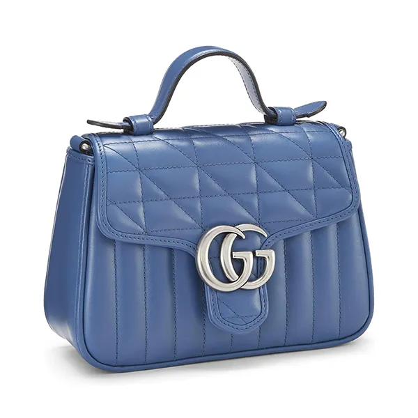 Túi Đeo Chéo Nữ Gucci GG Marmont Mini Top Handle Bag 583571 Màu Xanh