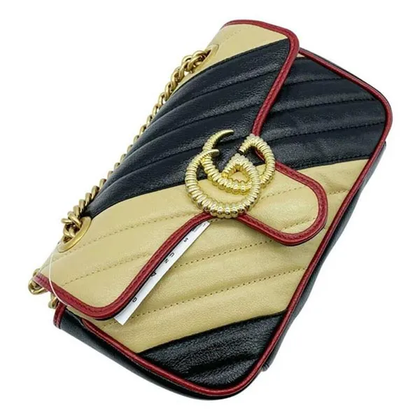 Túi Đeo Chéo Nữ Gucci Marmont Gg 2.0 Mini Pattern Black Leather Crossbody Bag Màu Đen Be