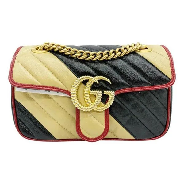 Túi Đeo Chéo Nữ Gucci Marmont Gg 2.0 Mini Pattern Black Leather Crossbody Bag Màu Đen Be