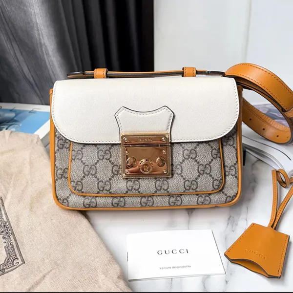 Túi Đeo Chéo Nữ Gucci Padlock Mini GG Supreme Burnt Orange Leather Màu Be Trắng