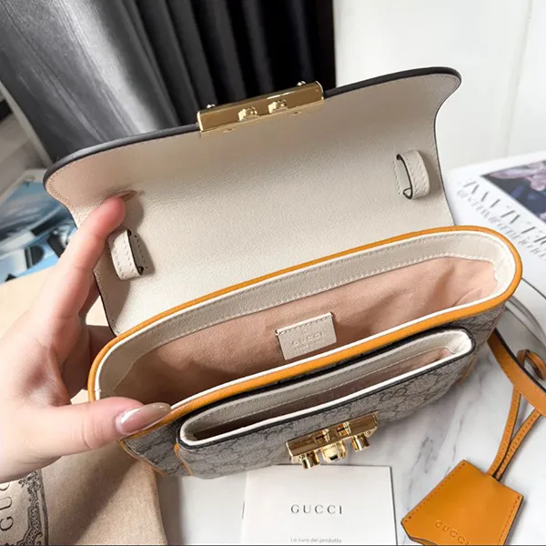 Túi Đeo Chéo Nữ Gucci Padlock Mini GG Supreme Burnt Orange Leather Màu Be Trắng