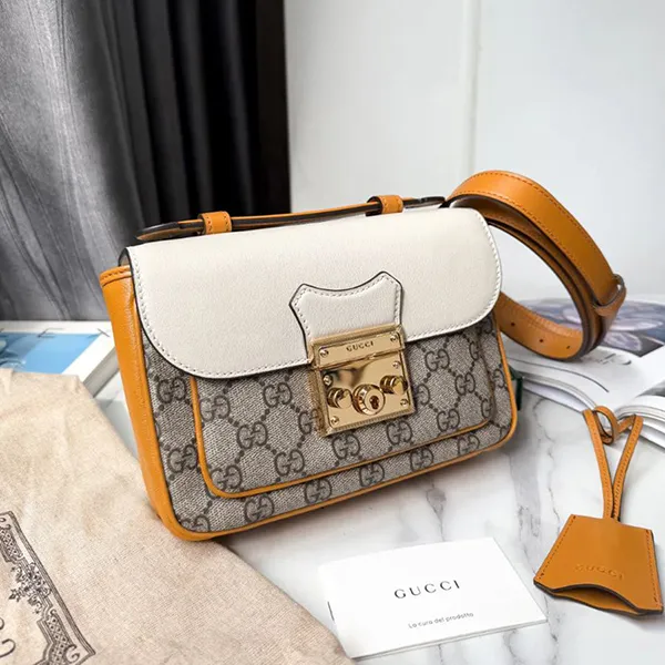 Túi Đeo Chéo Nữ Gucci Padlock Mini GG Supreme Burnt Orange Leather Màu Be Trắng