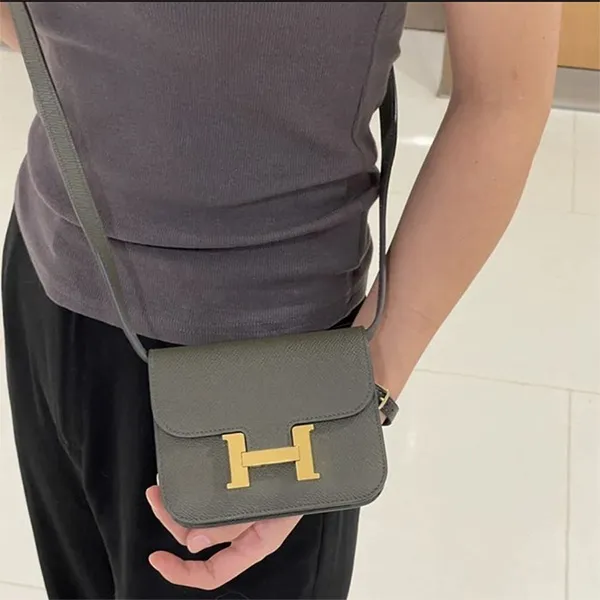 Túi Đeo Chéo Nữ Hermès Constance Slim Bag Màu Xám