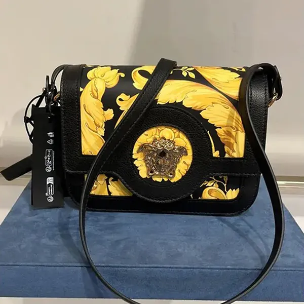 Túi Đeo Chéo Nữ Versace Palazzo Empire Leather Handbag Màu Đen Vàng