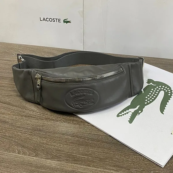 Túi Đeo Chéo Nam Lacoste L.12.12 Casual Embossed Lettering Leather Zip Belt Bag NH2657IC53 Màu Xám Đậm
