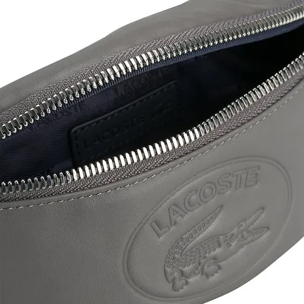 Túi Đeo Chéo Nam Lacoste L.12.12 Casual Embossed Lettering Leather Zip Belt Bag NH2657IC53 Màu Xám Đậm