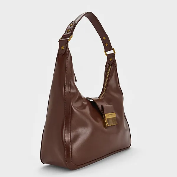 Túi Đeo Vai Nữ Charles & Keith CNK Charlot Hobo Bag Dark Brown CK2-40840561 Màu Nâu