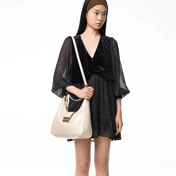 Túi Đeo Vai Nữ Charles & Keith CNK Charlot Hobo Bag Oat CK2-40840561 Màu Kem