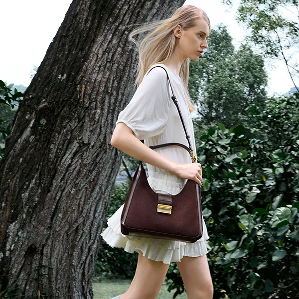 Túi Đeo Vai Nữ Charles & Keith CNK Charlot Recycled Suede Hobo Bag Espresso Brown CK2-40840561-2 Màu Nâu