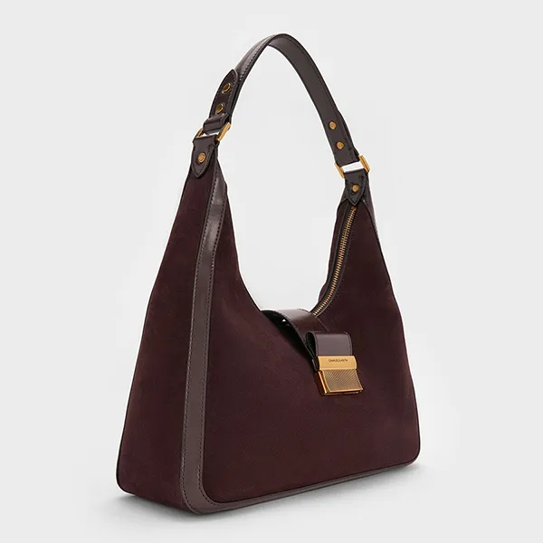 Túi Đeo Vai Nữ Charles & Keith CNK Charlot Recycled Suede Hobo Bag Espresso Brown CK2-40840561-2 Màu Nâu