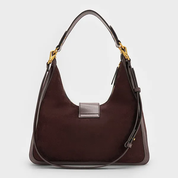 Túi Đeo Vai Nữ Charles & Keith CNK Charlot Recycled Suede Hobo Bag Espresso Brown CK2-40840561-2 Màu Nâu