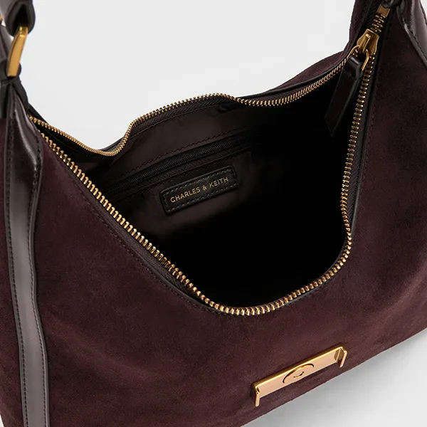 Túi Đeo Vai Nữ Charles & Keith CNK Charlot Recycled Suede Hobo Bag Espresso Brown CK2-40840561-2 Màu Nâu