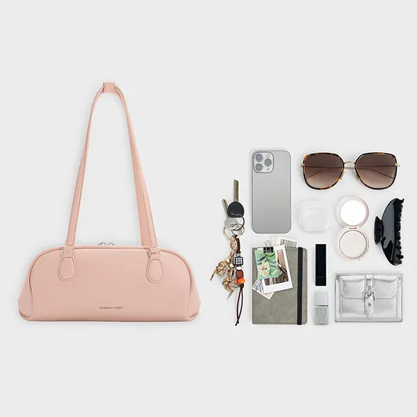 Túi Đeo Vai Nữ Charles & Keith CNK Nelly Elongated Shoulder Bag Light Pink CK2-30782751 Màu Hồng