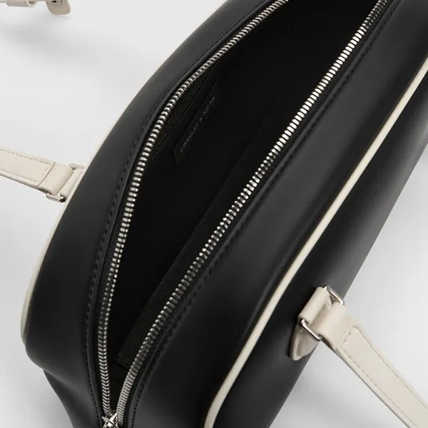 Túi Đeo Vai Nữ Charles & Keith CNK Nelly Two-Tone Elongated Shoulder Bag Multi CK2-30782751 Màu Đen/Trắng