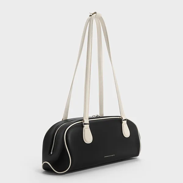 Túi Đeo Vai Nữ Charles & Keith CNK Nelly Two-Tone Elongated Shoulder Bag Multi CK2-30782751 Màu Đen/Trắng
