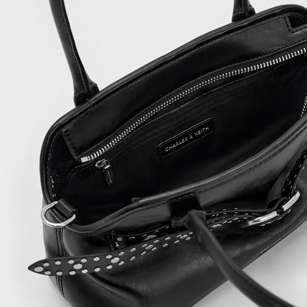 Túi Đeo Vai Nữ Charles & Keith CNK Victoria Studded Belted Elongated Shoulder Bag Noir CK2-20271613 Màu Đen