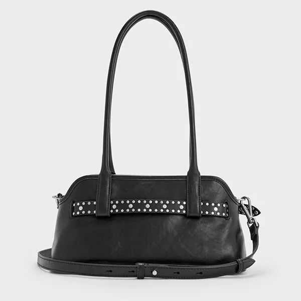 Túi Đeo Vai Nữ Charles & Keith CNK Victoria Studded Belted Elongated Shoulder Bag Noir CK2-20271613 Màu Đen