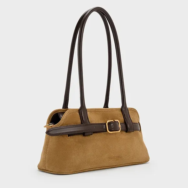 Túi Đeo Vai Nữ Charles & Keith CNK Victoria Studded Belted Elongated Shoulder Bag Sahara Sand CK2-20271613 Màu Vàng Cát