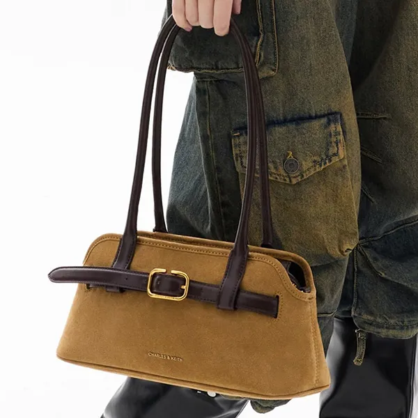 Túi Đeo Vai Nữ Charles & Keith CNK Victoria Studded Belted Elongated Shoulder Bag Sahara Sand CK2-20271613 Màu Vàng Cát
