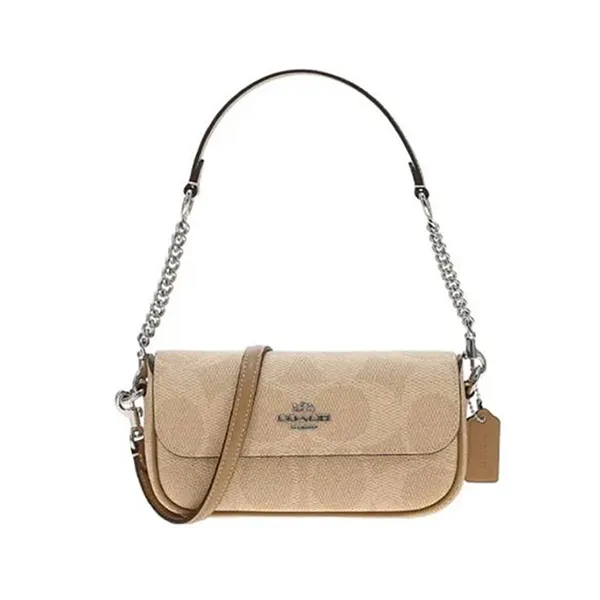 Túi Đeo Vai Nữ Coach Hailey Flap Bag In Signature Canvas CAN70 Silver/Sand/Taupe Màu Be