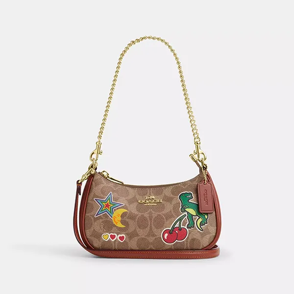 Túi Đeo Vai Nữ Coach Teri Mini Crossbody Bag In Signature Canvas With Sticker Print Im/Tan Multi CW321 Màu Nâu Be