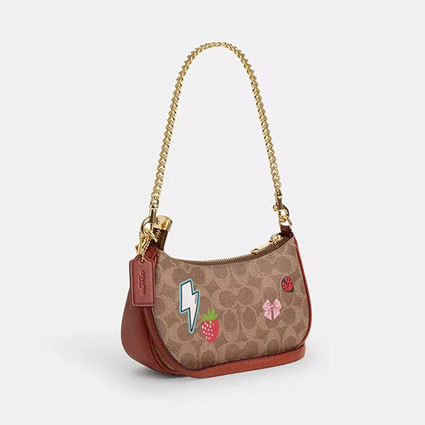 Túi Đeo Vai Nữ Coach Teri Mini Crossbody Bag In Signature Canvas With Sticker Print Im/Tan Multi CW321 Màu Nâu Be