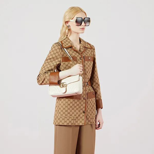 Túi Đeo Vai Nữ Gucci GG Marmont Matelasse Small Bag Màu Trắng