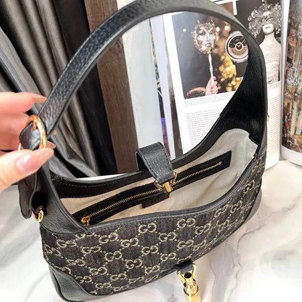 Túi Đeo Vai Nữ Gucci Jackie 1961 Small Shoulder Leather Black 678843-UN3AG-1294 Màu Đen Xám