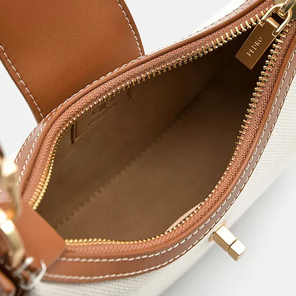 Túi Đeo Vai Nữ Pedro Icon Leather Hobo Bag Cognac2 PW2-36610008 Màu Nâu/Kem