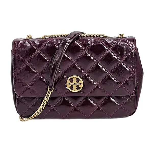 Túi Đeo Vai Nữ Tory Burch 152050 Willa Shine Maroon Purple With Gold Hardware Leather Màu Tím