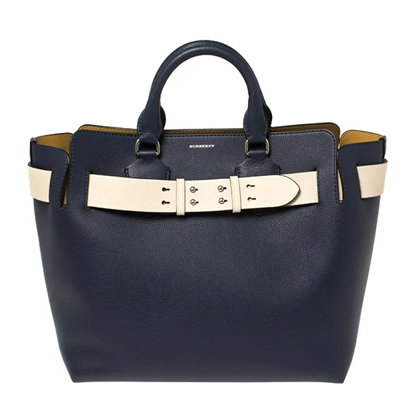 Túi Tote Nữ Burberry Blue/Beige Grained Leather Medium Belted Màu Xanh Navy