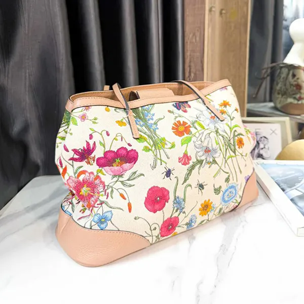 Túi Tote Nữ Gucci White Flora Canvas Tote Bag Multiple Colors Màu Trắng Be