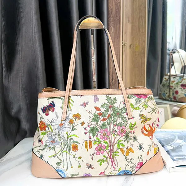 Túi Tote Nữ Gucci White Flora Canvas Tote Bag Multiple Colors Màu Trắng Be