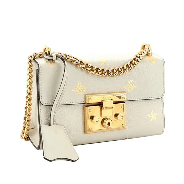 Túi Vai Nữ Gucci Padlock Bee Star Small Shoulder Bag Màu Trắng