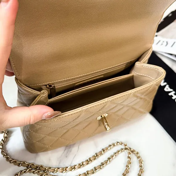 Túi Xách Nữ Chanel Caviar Coco Handle 9.5 Dark Beige Màu Be Đậm