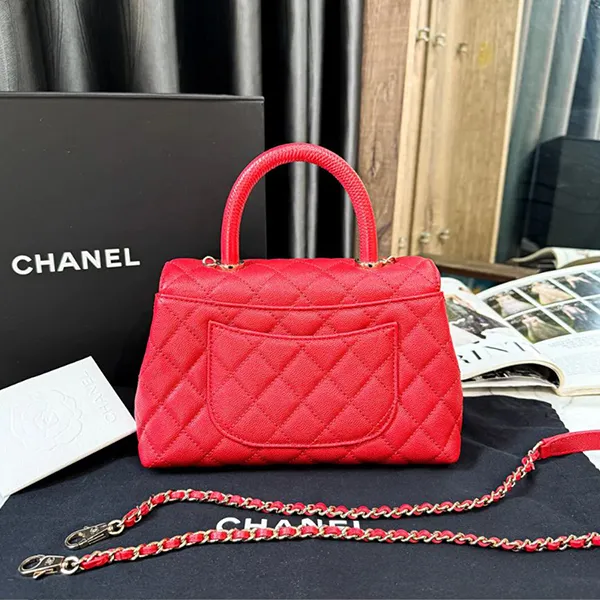 Túi Xách Nữ Chanel Flap Bag With Top Handle Grained Calfskin & Gold-Tone Metal Red Màu Đỏ