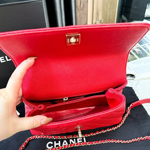 Túi Xách Nữ Chanel Flap Bag With Top Handle Grained Calfskin & Gold-Tone Metal Red Màu Đỏ