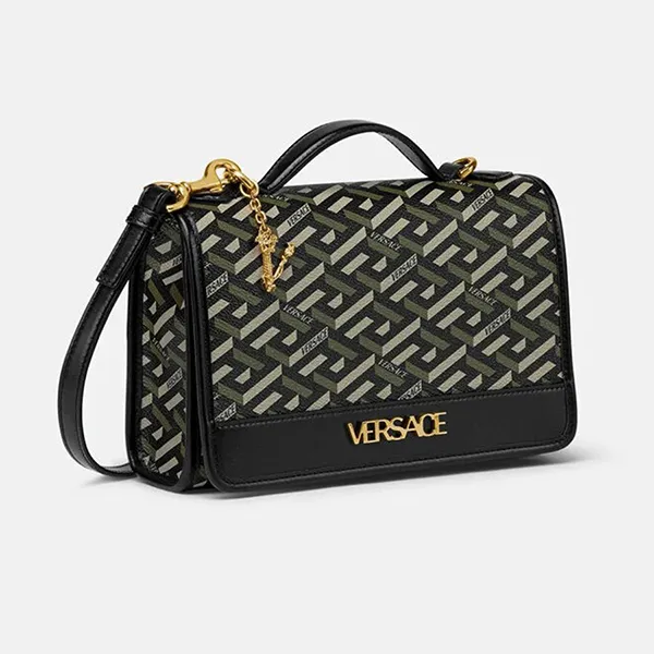 Túi Xách Nữ Versace La Greca Signature Shoulder Black Khaki 1001908-1A02129-5B15V Màu Đen Xanh