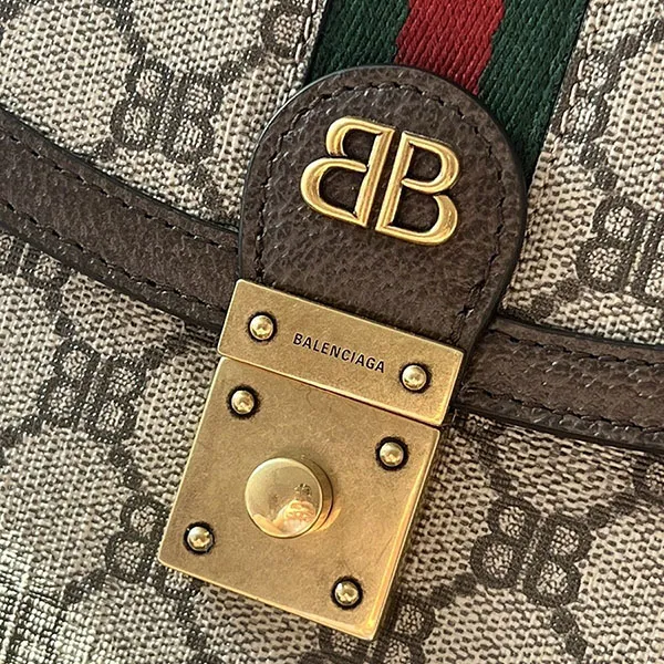 Túi Xách Tay Balenciaga Hacker Project x Gucci Monogram Top Handle Bag Màu Be