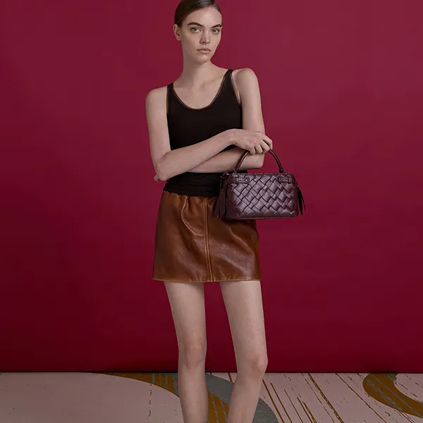 Túi Xách Tay Nữ Charles & Keith CNK Ivette Woven Top Handle Bag - Wineberry Red CK2-30701620 Màu Đỏ Mận