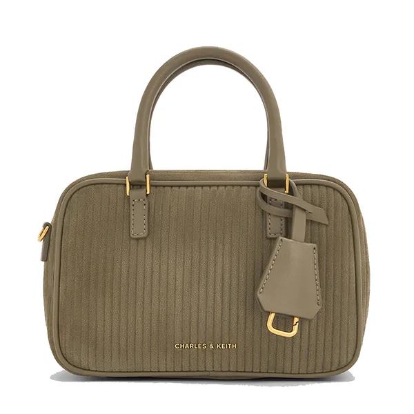 Túi Xách Tay Nữ Charles & Keith CNK Mini Sianna Corduroy Bowling Bag - Deep Olive CK2-30151589 Màu Xanh Olive