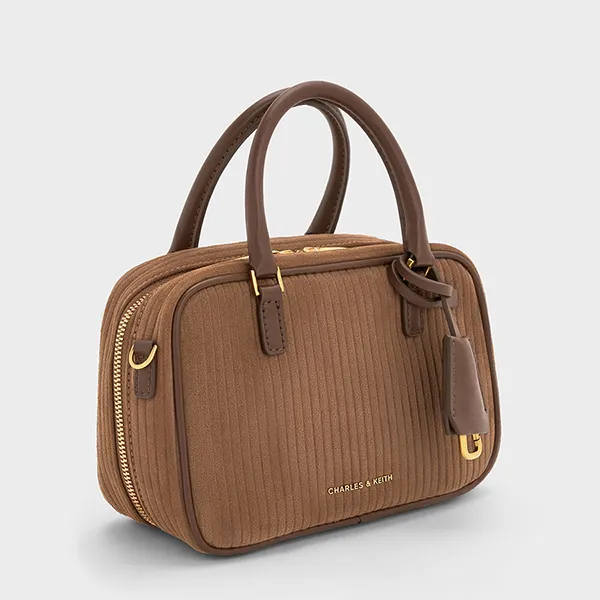Túi Xách Tay Nữ Charles & Keith CNK Mini Sianna Corduroy Bowling Bag - Mocha Brown CK2-30151589 Màu Nâu